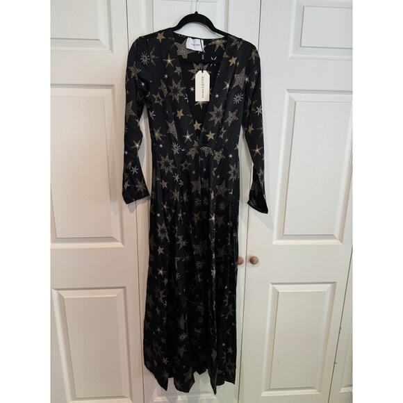 NEW Star Print Long Sleeve Maxi Dress Duster Kimono Party Cocktail - Picture 2 of 8